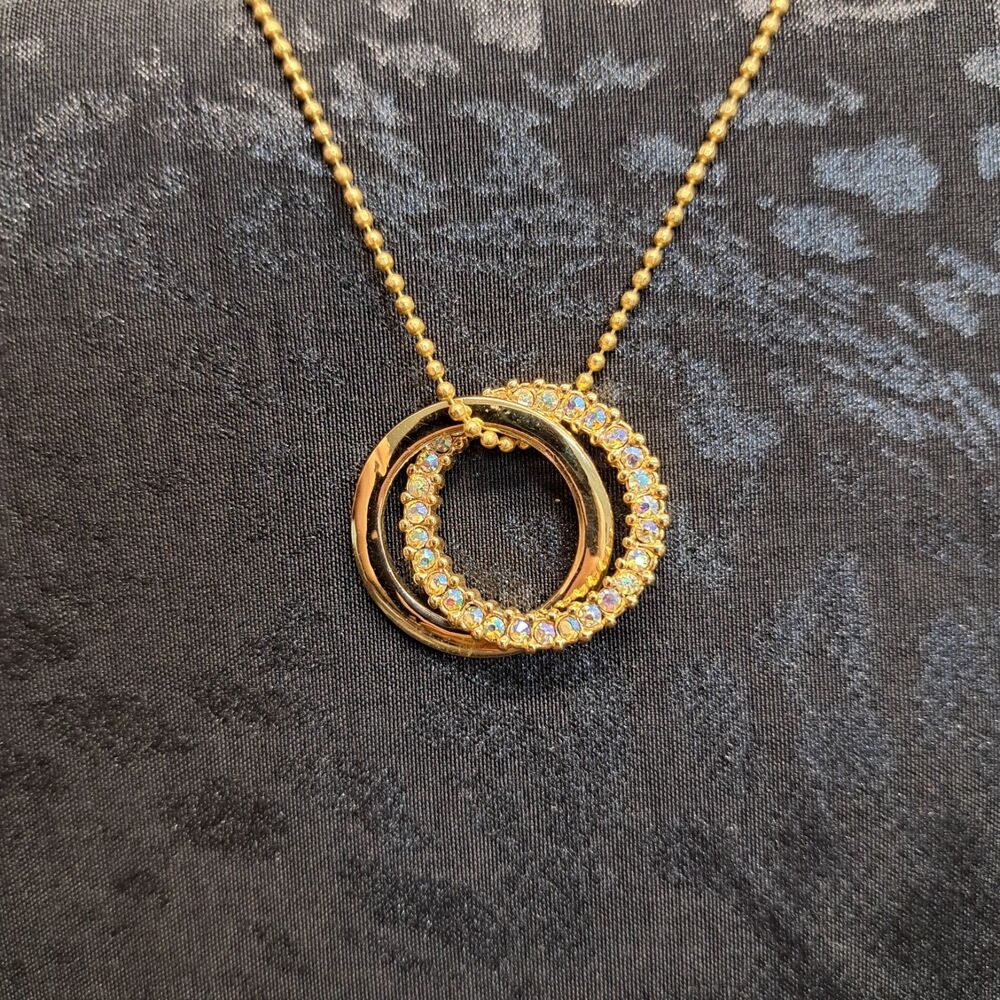 Premier Designs Interlocking Circle Gold Tone Necklace Crystal Accent